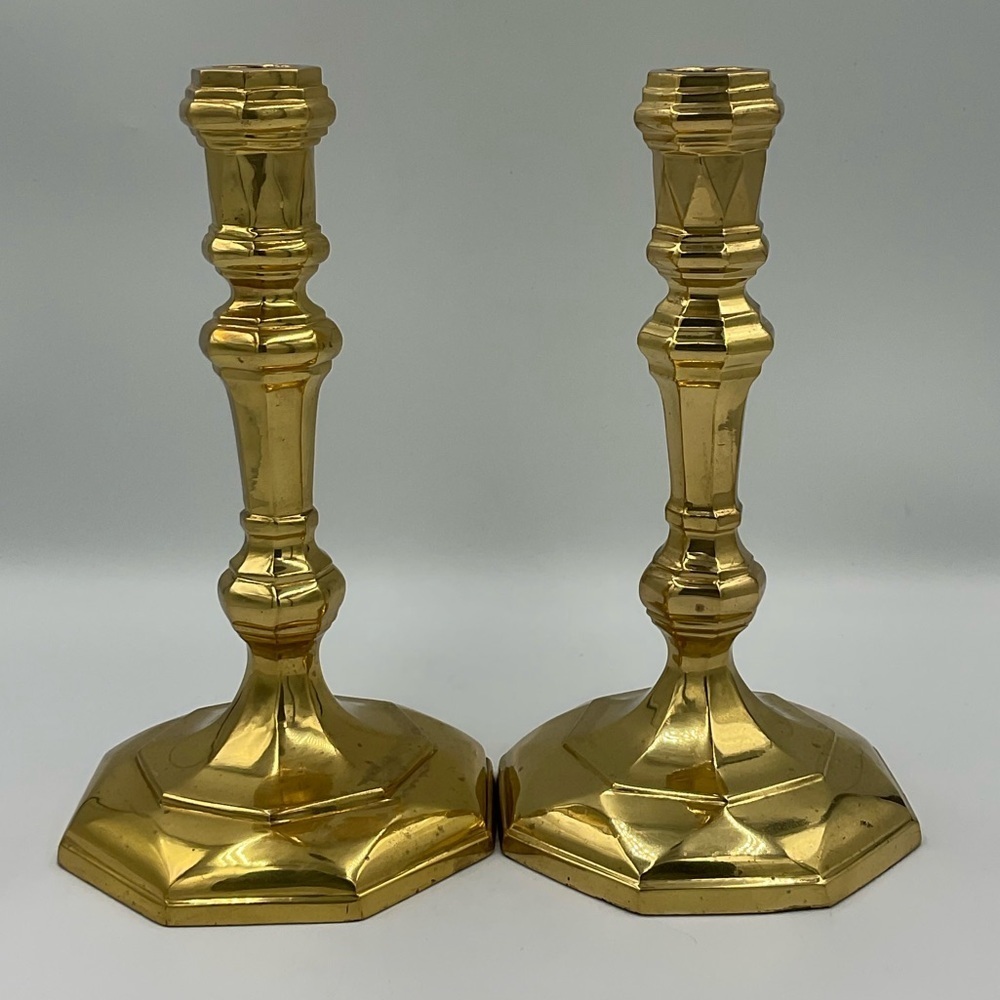 Vintage Bombay Co. Brass Candlesticks Weighted Polished Set of 2 Octagonal Base